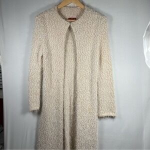 VTG Long Duster Cardigan Sweater Fuzzy‎ Knit Open Front Beige